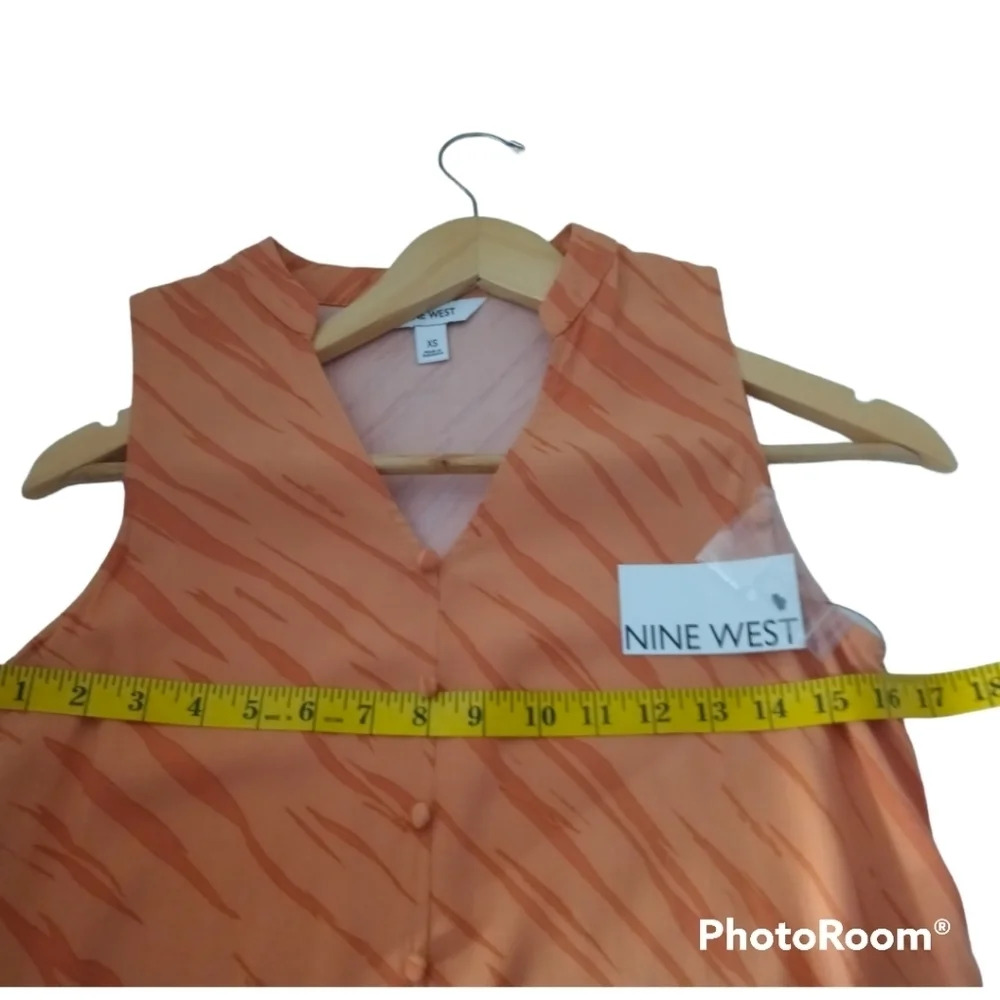 Nine West Orange Zebra Flouncy Button-Front Tiered Size XS.